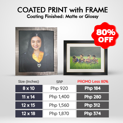 Get this exclusive LESS 80% OFF for our COATED PRINT with FRAME! Best for graduation pictures and memories.